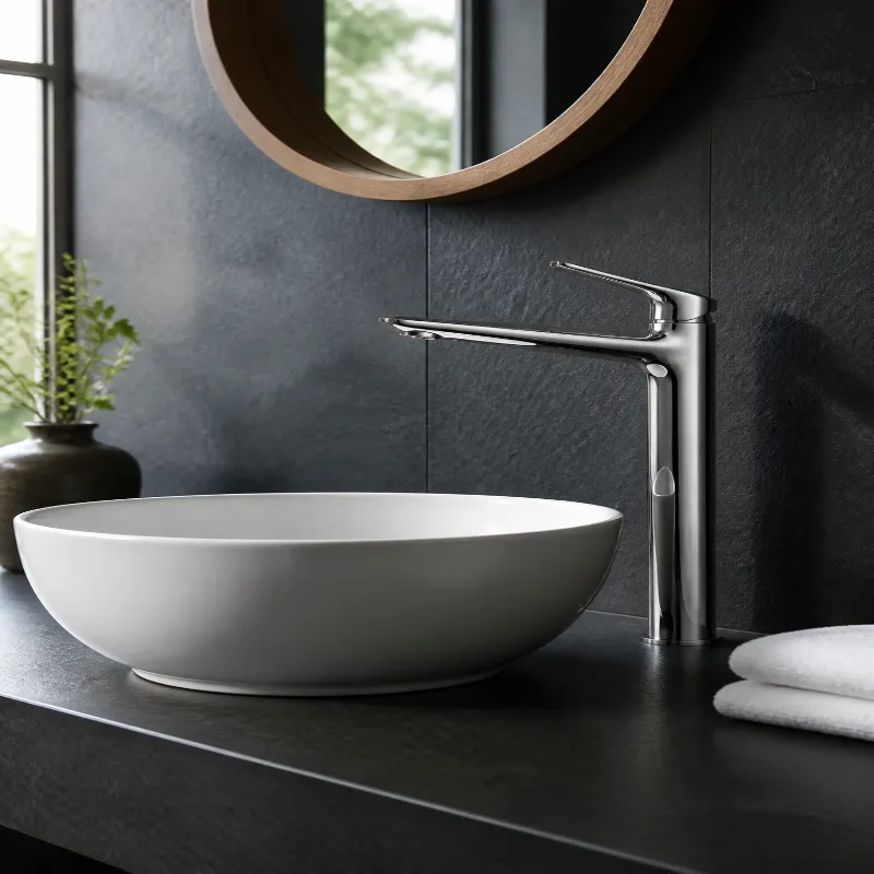 Robinet de lavabo haut en chrome poli de qualité supérieure
