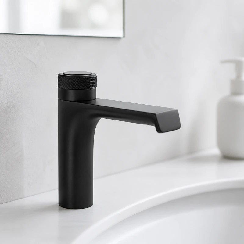 Robinet mitigeur de lavabo monté sur le pont à poignée moletée en laiton massif